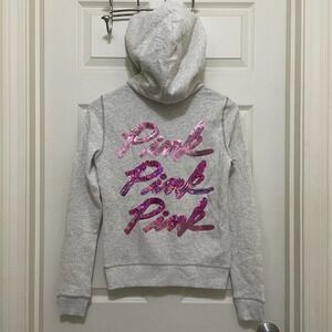 NWT Victorias Secret PINK Hoodie Sweatshirt Full Zip Gray Y2K Mcbling Sequin XS